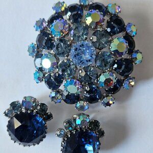 Vintage Austrian blue brooch and earrings
